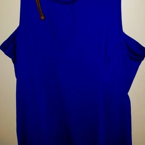 Women's Royal Blue Cold Shoulder V Neck With Collar Shirt XL